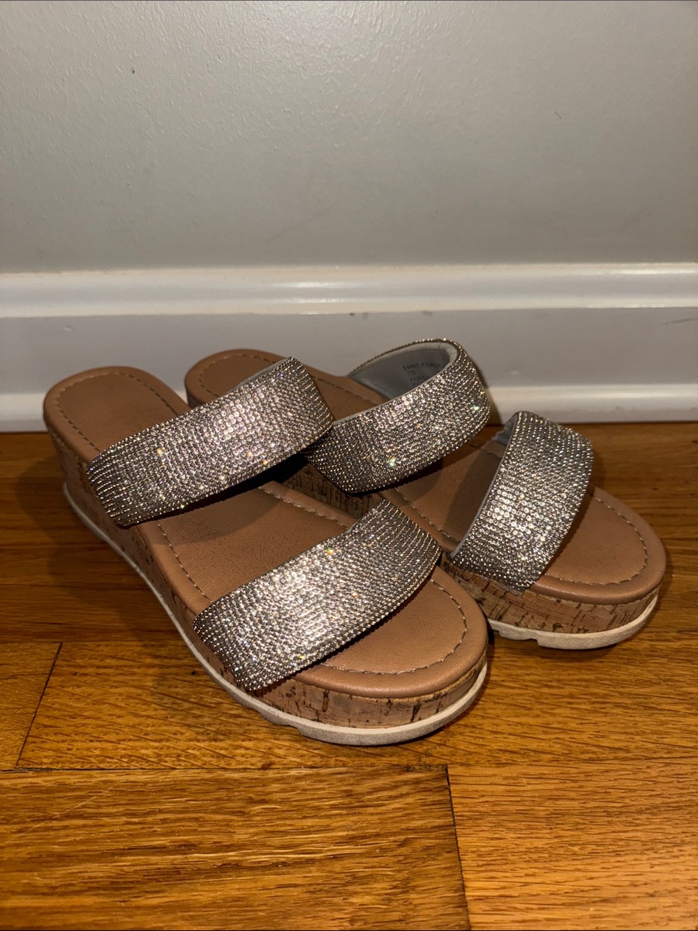 Sparkle Double-Strap Slide Sandals in Silver